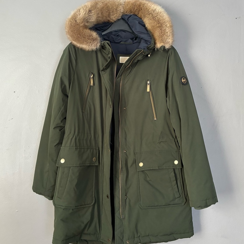 MICHAEL Michael Kors Down Filled Hooded Anorak Coat Parka Olive‎ Green Size S - Picture 3 of 16